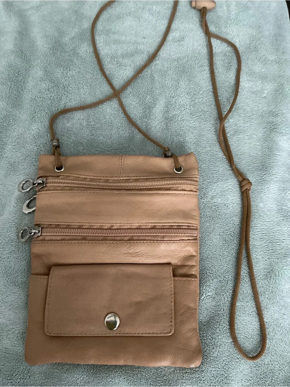 Compact Beige Crossbody Wallet Bag - Women